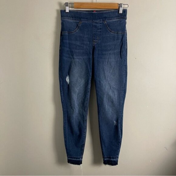 SPANX DISTRESSED SKINNY JEAN tummy control shaping pull on medium wash Small - Picture 4 of 13